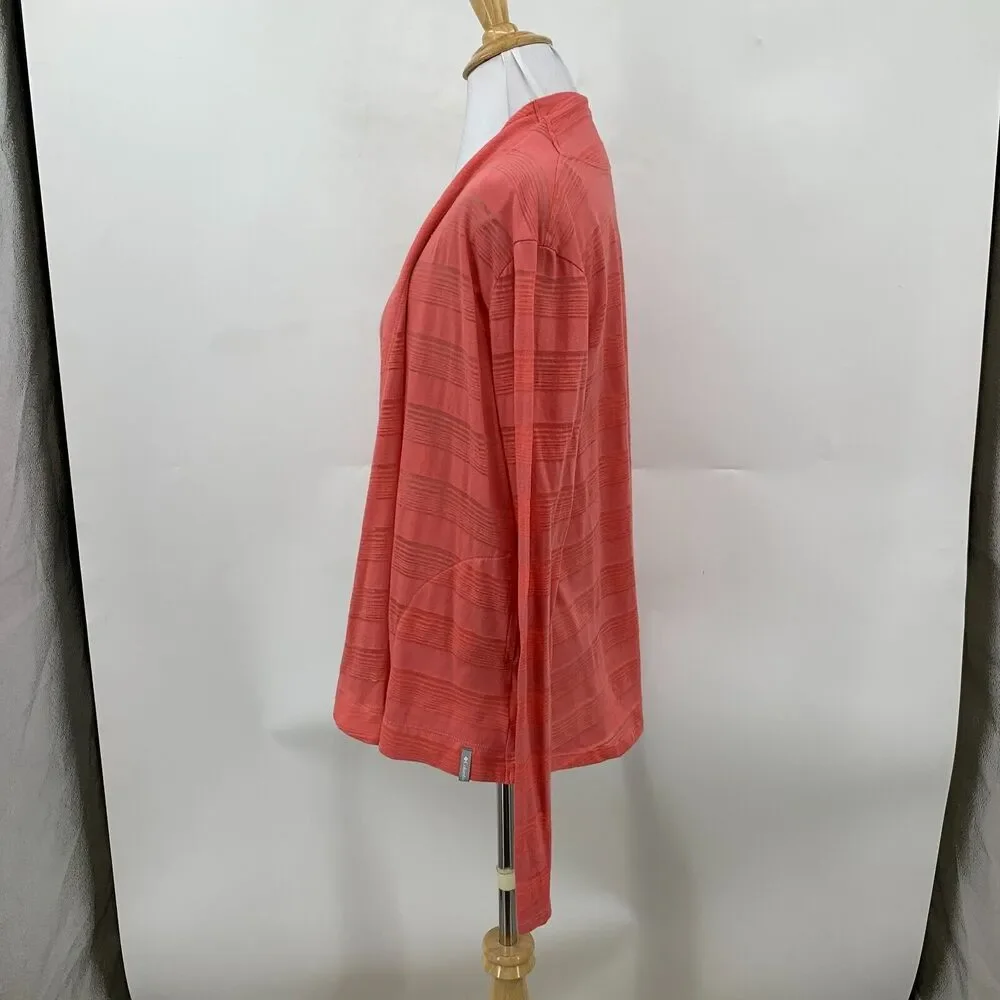 Columbia Cardigan Womens XS Extra Small Coral Open Front Striped Long Sleeve